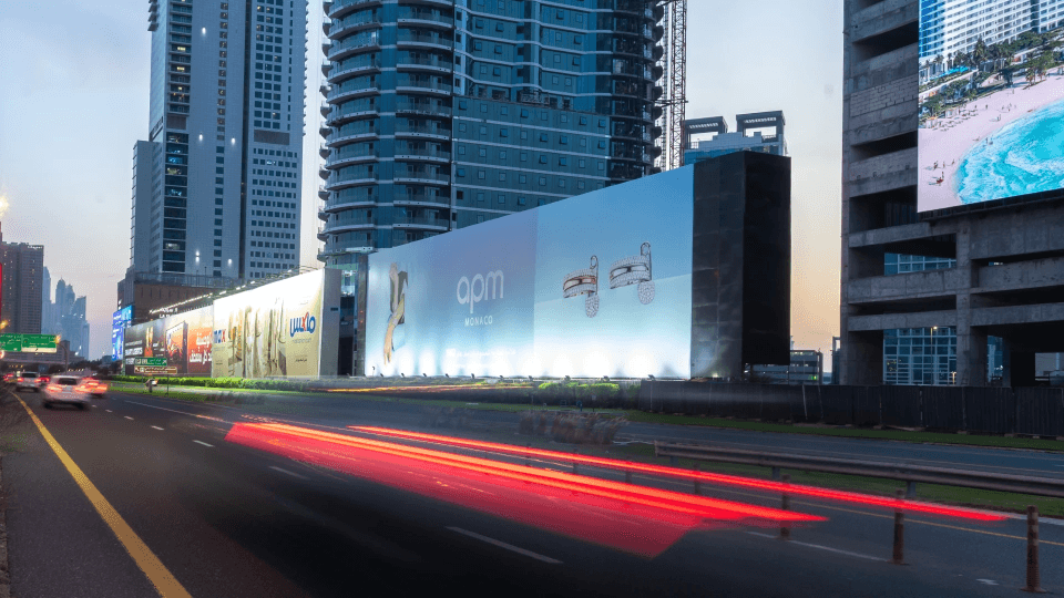 APM Monaco billboard hoarding on Sheikh Zayed Road